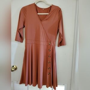 Brown Asymmetrical Wrap Midi Dress for Work